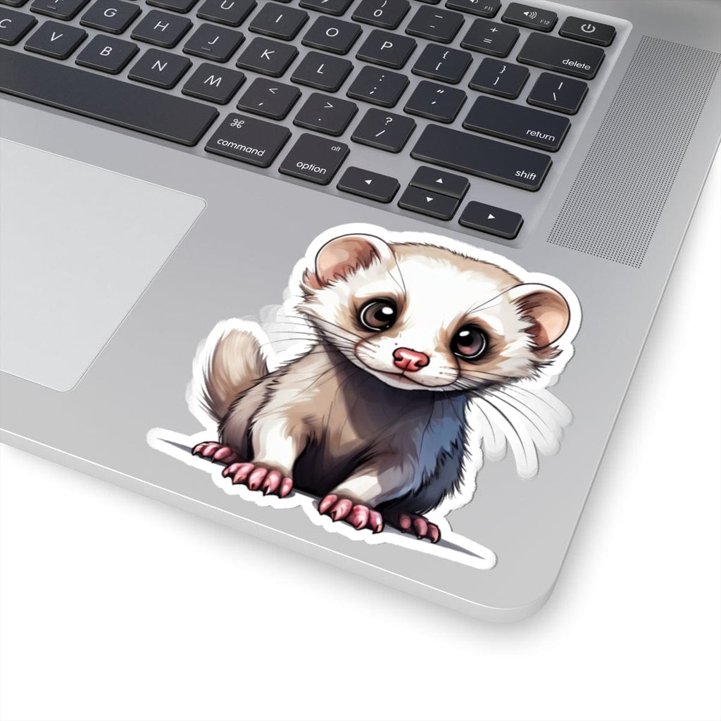 Printify Paper products 4" × 4" / White Baby Ferret - Hyper Cute Kiss-Cut Stickers