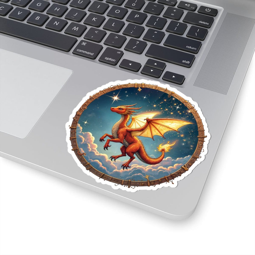 Printify Paper products 4" × 4" / White Celestial Flame - Dragons & Magic Kiss-Cut Stickers
