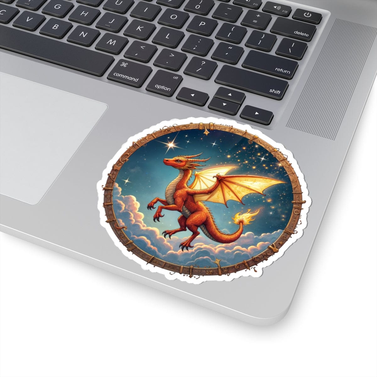 Printify Paper products 4" × 4" / White Celestial Flame - Dragons & Magic Kiss-Cut Stickers
