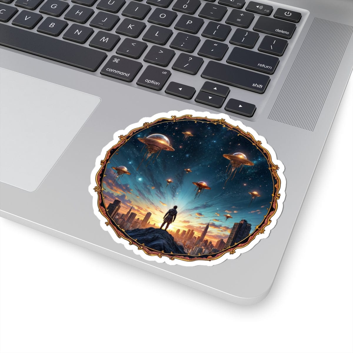 Printify Paper products 4" × 4" / White Galactic Connections - UFO & Cosmic Kiss-Cut Stickers