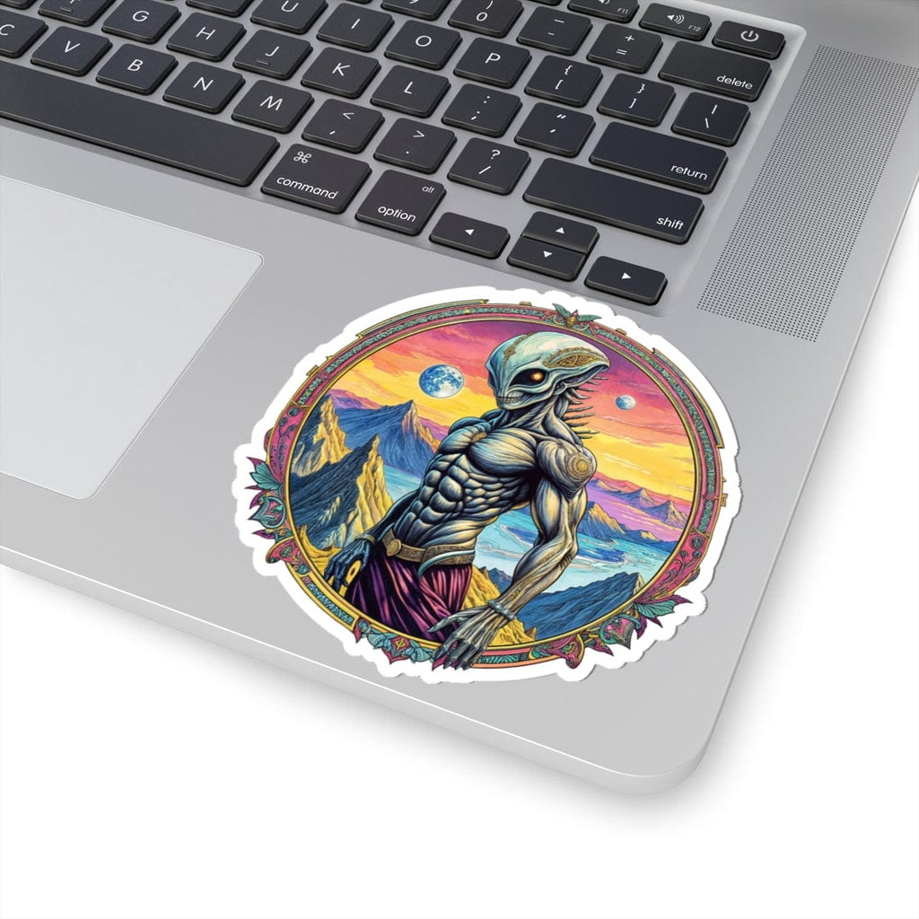 Printify Paper products 4" × 4" / White Sticker - Adventures Beyond the Stars Await - Let’s Blast Off - Alien & Space Kiss-Cut