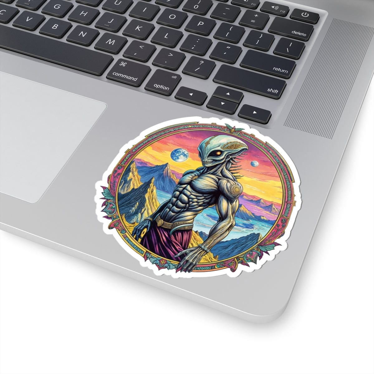 Printify Paper products 4" × 4" / White Sticker - Adventures Beyond the Stars Await - Let’s Blast Off - Alien & Space Kiss-Cut