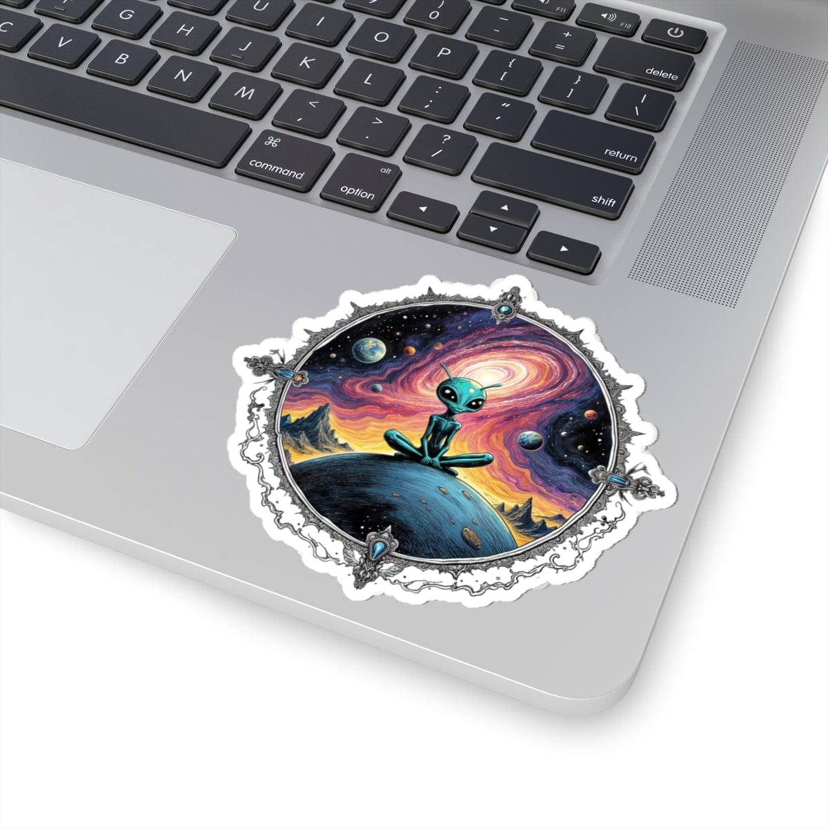 Printify Paper products 4" × 4" / White Sticker -  Exploring the Cosmos, One Planet at a Time! - Alien & Space Kiss-Cut