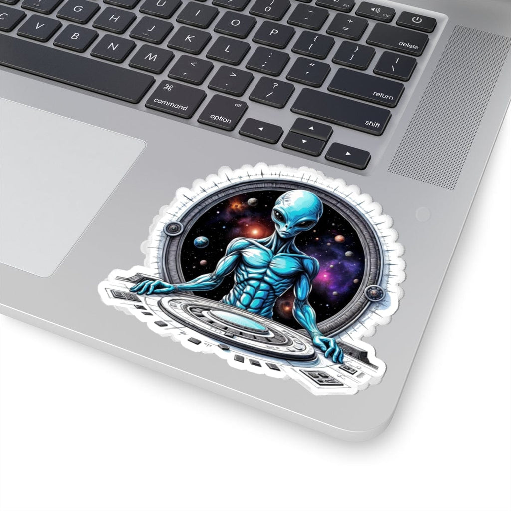 Printify Paper products 4" × 4" / White Sticker - Galactic Traveler Ready for Cosmic Adventures! - Alien & Space Kiss-Cut