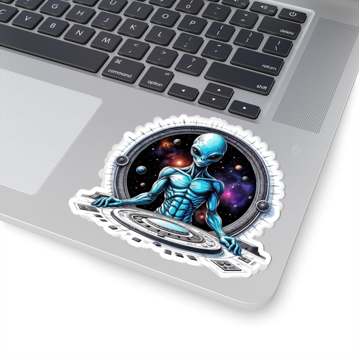 Printify Paper products 4" × 4" / White Sticker - Galactic Traveler Ready for Cosmic Adventures! - Alien & Space Kiss-Cut