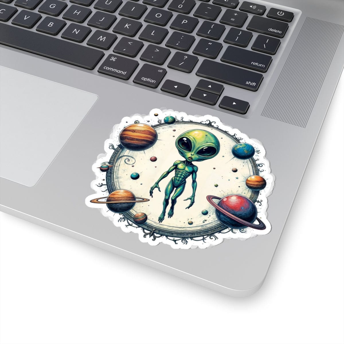 Printify Paper products 4" × 4" / White Sticker - Lost in Space, But Finding Fun Everywhere! - Alien & Space Kiss-Cut