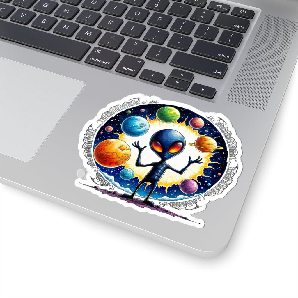 Printify Paper products 4" × 4" / White Sticker - Out of This World Fun is Just a Star Jump Away! - Alien & Space Kiss-Cut