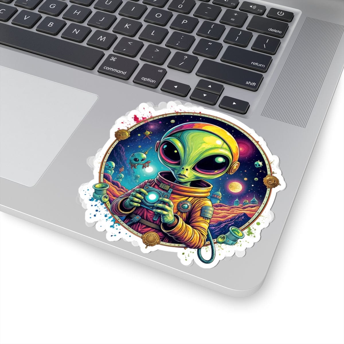 Printify Paper products 4" × 4" / White Sticker - Take Me to Your Leader… After a Quick Selfie! - Alien & Space Kiss-Cut