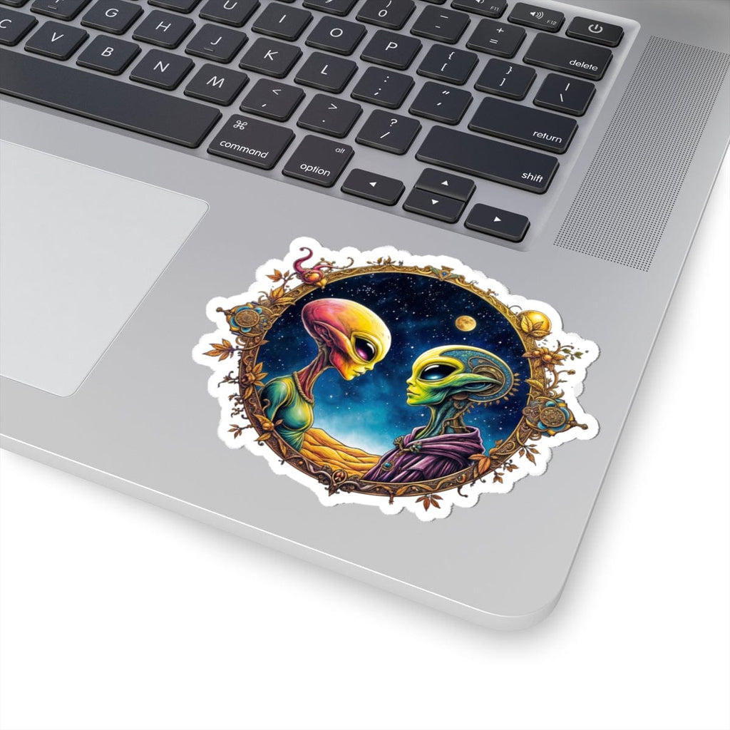 Printify Paper products 4" × 4" / White Sticker - We Are Not Alone - The Party Just Got Started! - Alien & Space Kiss-Cut