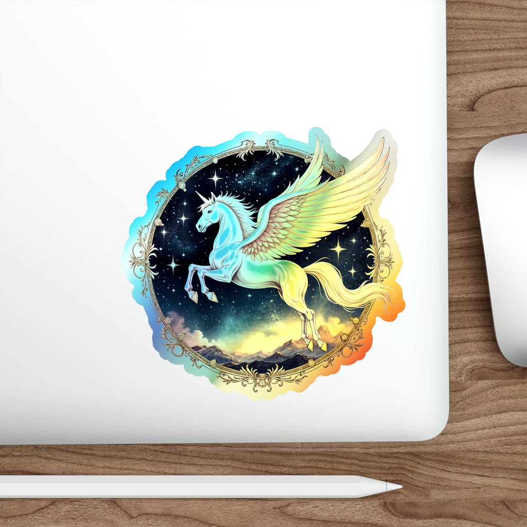 Printify Paper products 5" × 5" / Die-Cut / Holographic Light Unicorn Pegasus Alicorn- Holographic Die-Cut Sticker