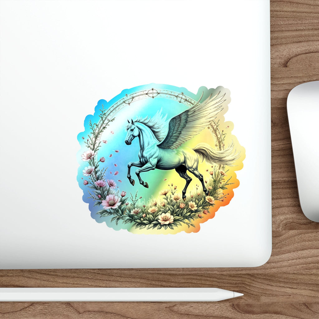 Printify Paper products 5" × 5" / Die-Cut / Holographic Renewal Pegasus - Holographic Die-Cut Sticker
