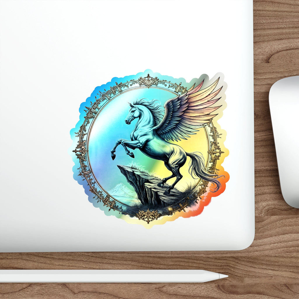 Printify Paper products 5" × 5" / Die-Cut / Holographic Strength Pegasus - Holographic Die-Cut Sticker