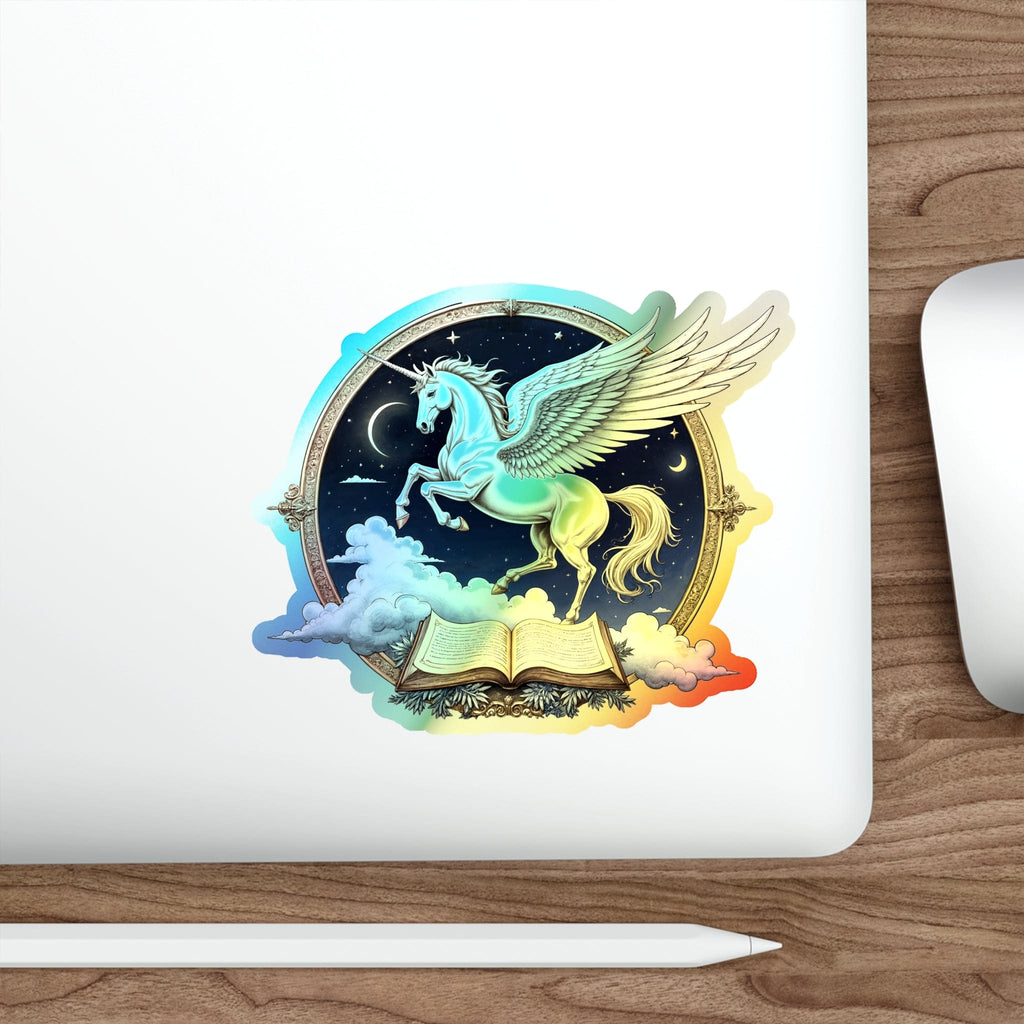 Printify Paper products 5" × 5" / Die-Cut / Holographic Wisdom Unicorn Pegasus Alicorn - Holographic Die-Cut Sticker
