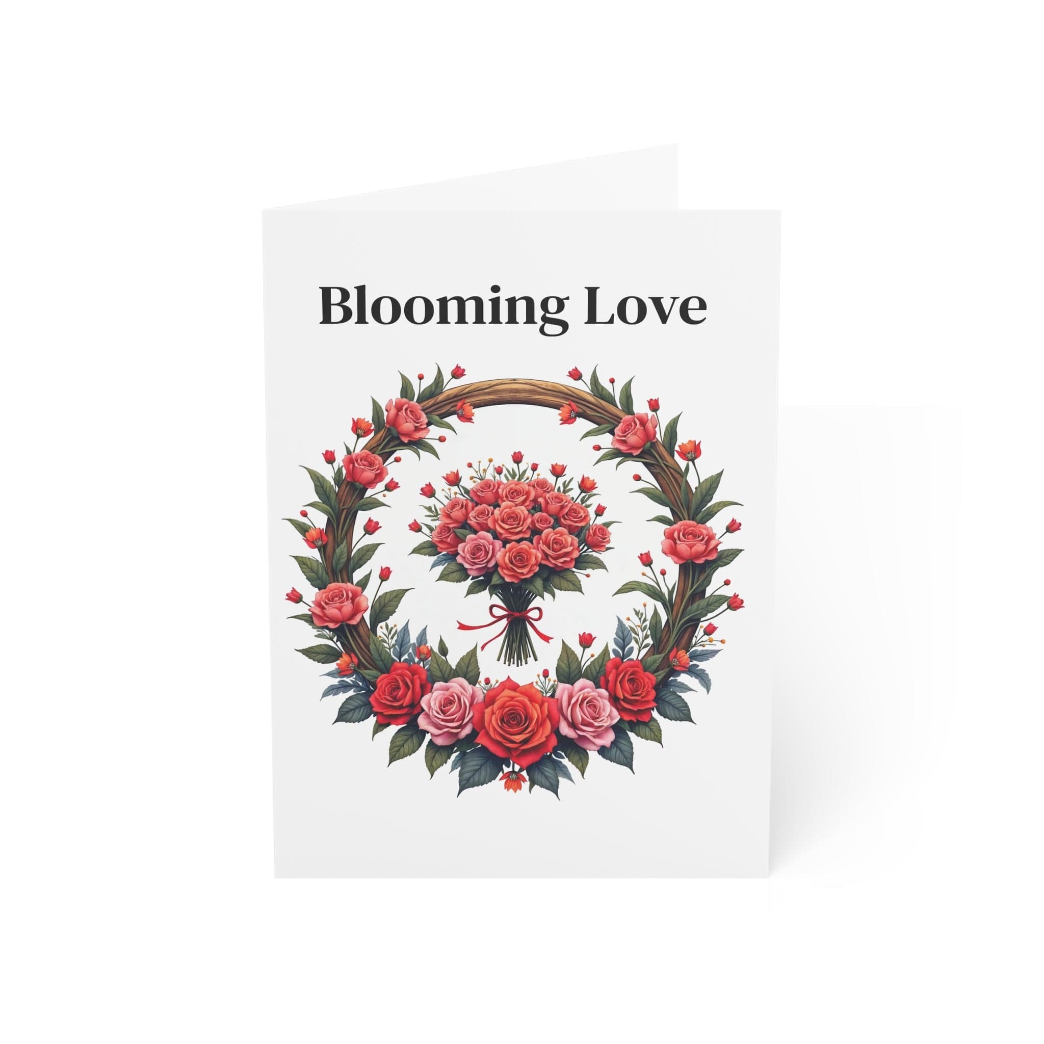 Printify Paper products 5" x 7" (Vertical) / Coated (both sides) / 1 pc Greeting Cards - Blooming Love - Love & Romance Card with QR Code Video