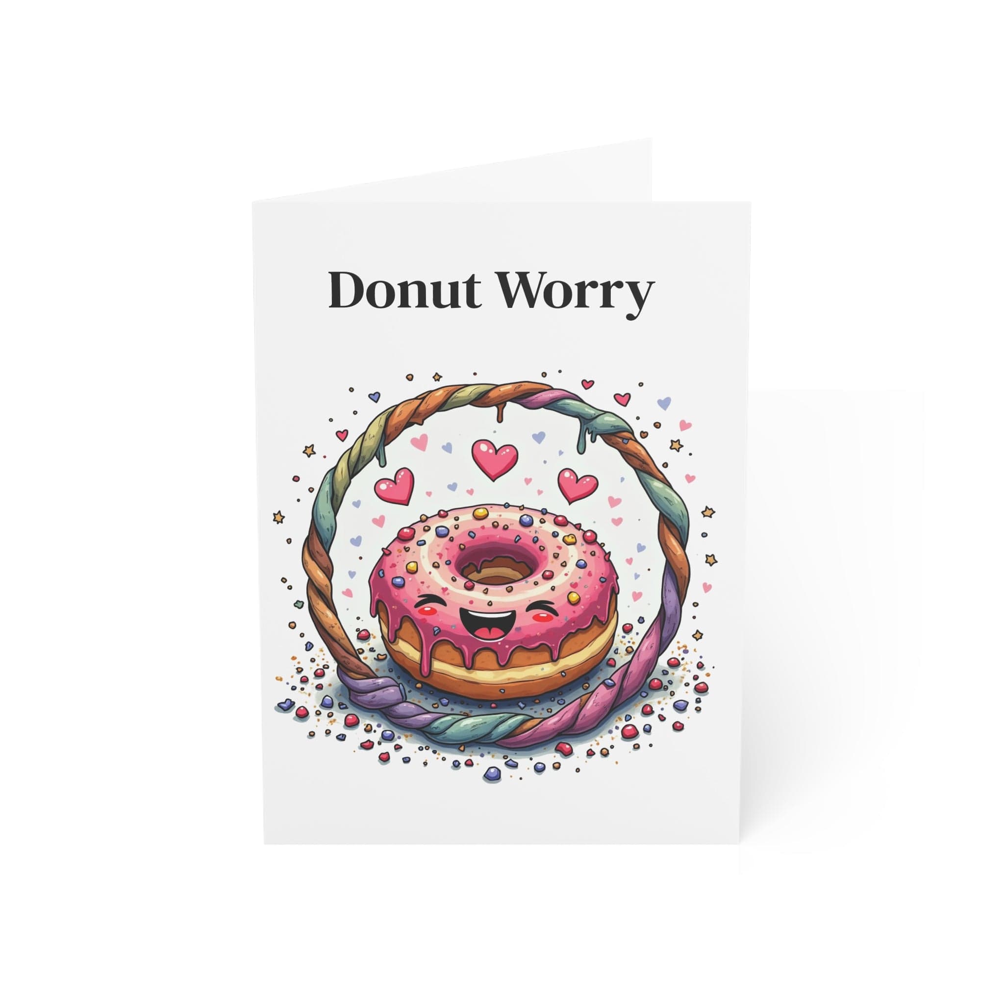 Printify Paper products 5" x 7" (Vertical) / Coated (both sides) / 1 pc Greeting Cards - Donut Worry - Love & Fun Card with QR Code Video