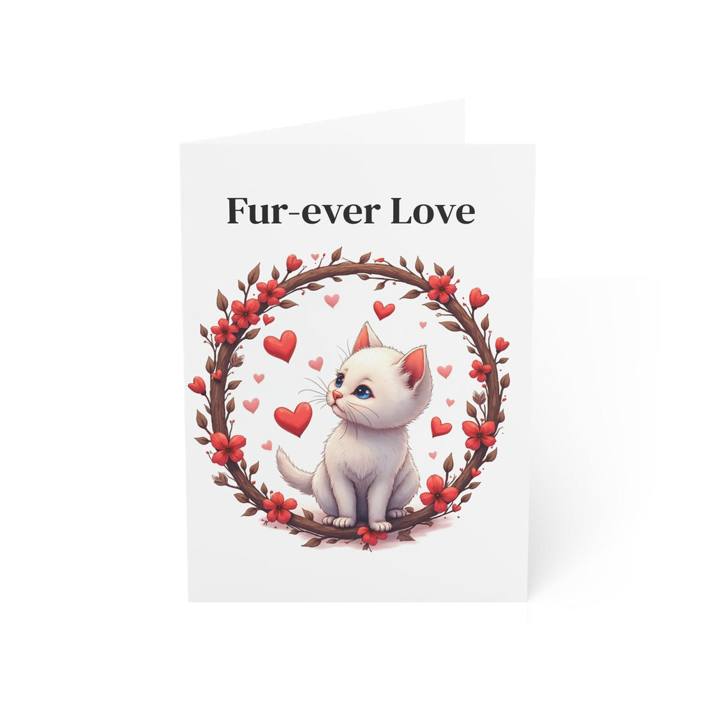 Printify Paper products 5" x 7" (Vertical) / Coated (both sides) / 1 pc Greeting Cards - Fur-ever Love - Love & Fun Card with QR Code Video