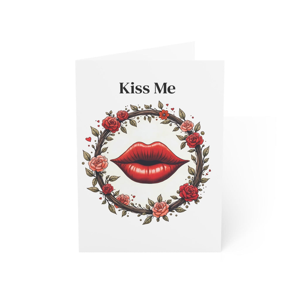 Printify Paper products 5" x 7" (Vertical) / Coated (both sides) / 1 pc Greeting Cards - Kiss Me - Love & Romance Card with QR Code Video