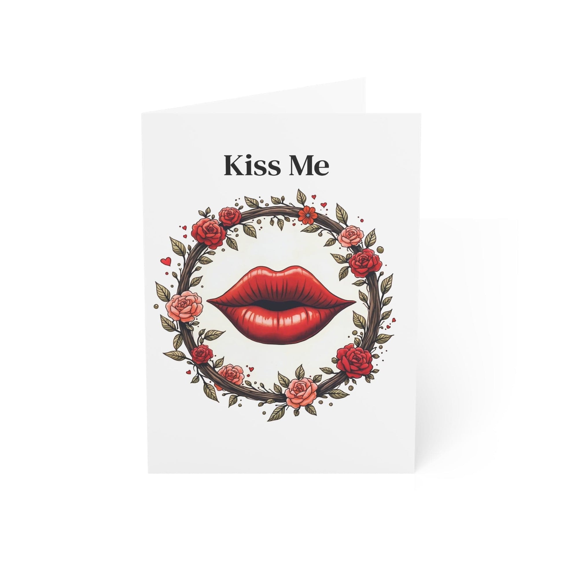 Printify Paper products 5" x 7" (Vertical) / Coated (both sides) / 1 pc Greeting Cards - Kiss Me - Love & Romance Card with QR Code Video