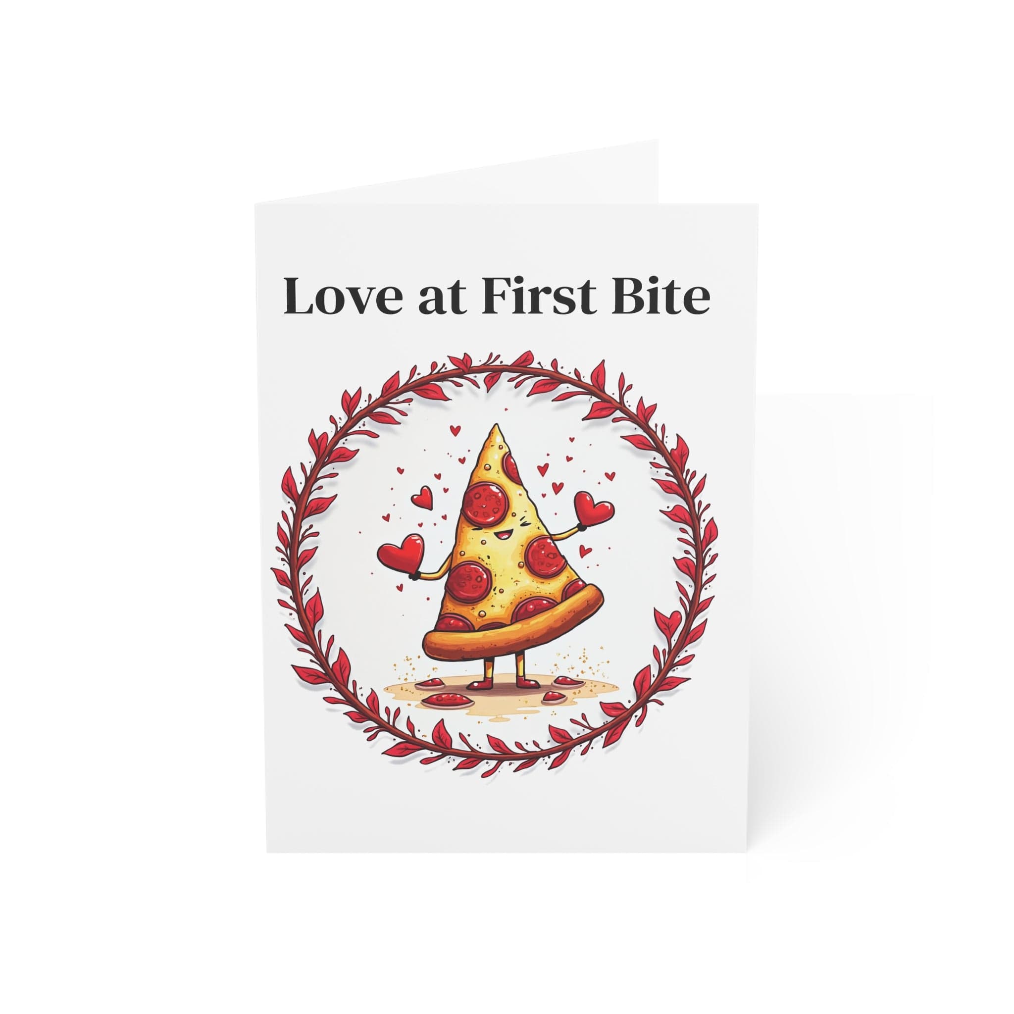 Printify Paper products 5" x 7" (Vertical) / Coated (both sides) / 1 pc Greeting Cards - Love at First Bite - Love & Fun Card with QR Code Video