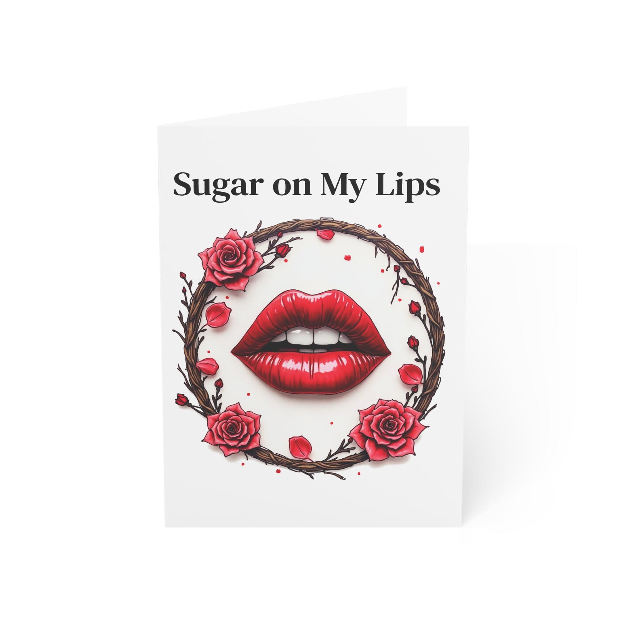Printify Paper products 5" x 7" (Vertical) / Coated (both sides) / 1 pc Greeting Cards - Sugar on My Lips - Love & Romance Card with QR Code Video