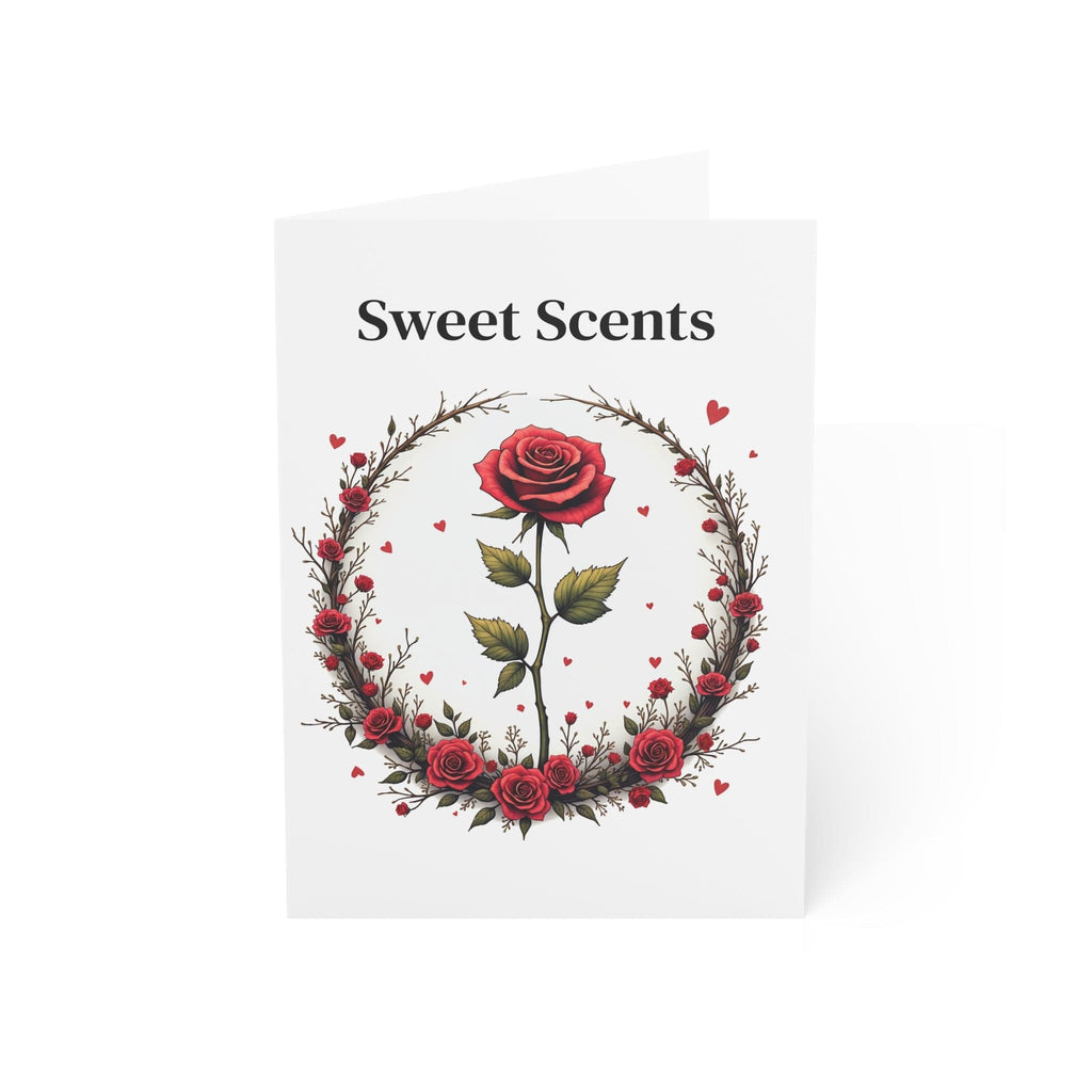 Printify Paper products 5" x 7" (Vertical) / Coated (both sides) / 1 pc Greeting Cards - Sweet Scents - Love & Romance Card with QR Code Video