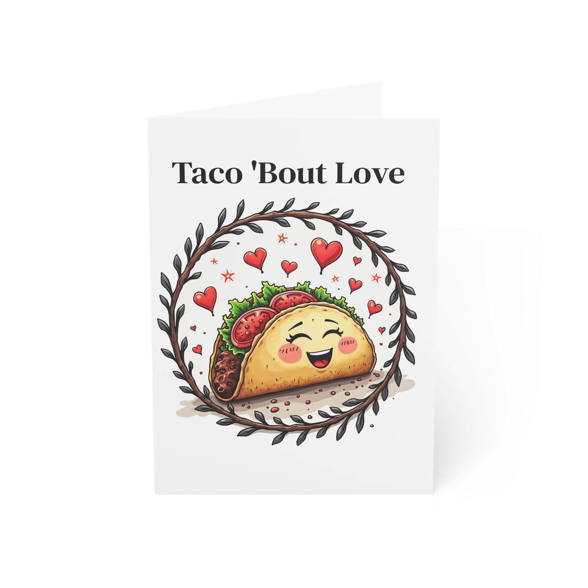 Printify Paper products 5" x 7" (Vertical) / Coated (both sides) / 1 pc Greeting Cards - Taco 'Bout Love - Love & Fun Card with QR Code Video