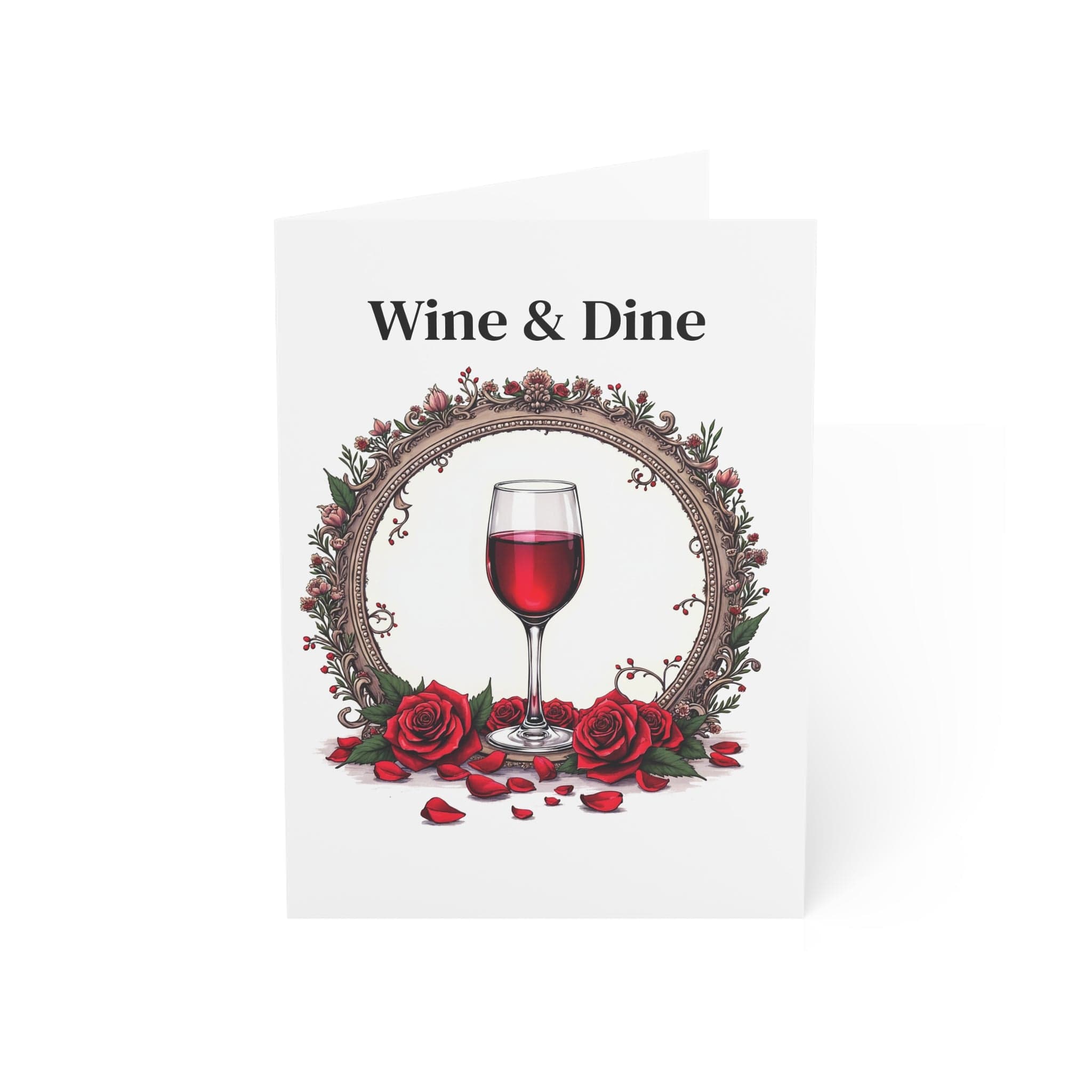 Printify Paper products 5" x 7" (Vertical) / Coated (both sides) / 1 pc Greeting Cards - Wine & Dine - Love & Romance Card with QR Code Video