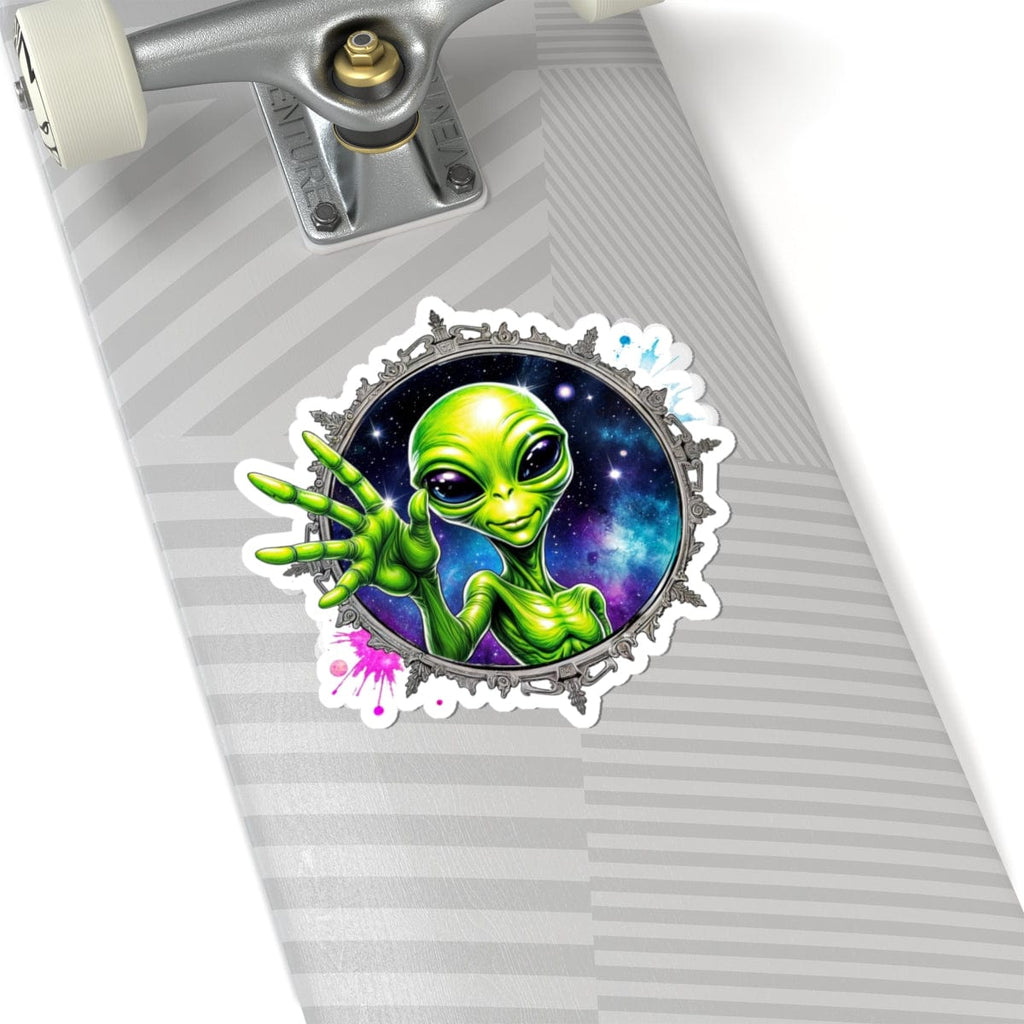 Printify Paper products 6" × 6" / White Sticker - We Come in Peace and Good Vibes! - Alien & Space Kiss-Cut
