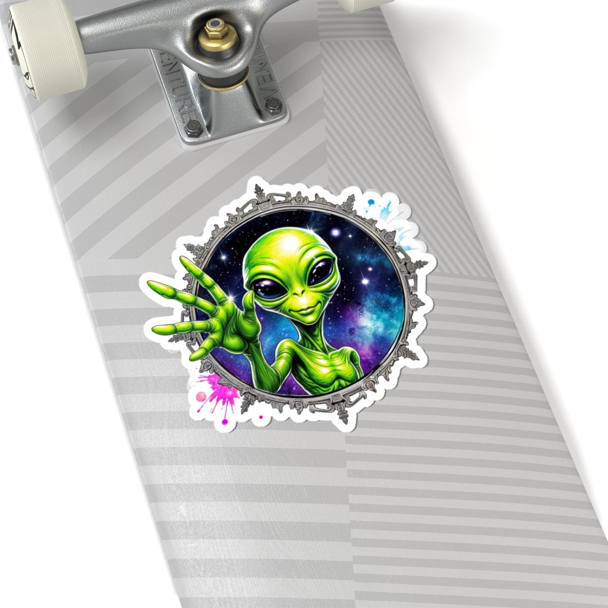 Printify Paper products 6" × 6" / White Sticker - We Come in Peace and Good Vibes! - Alien & Space Kiss-Cut