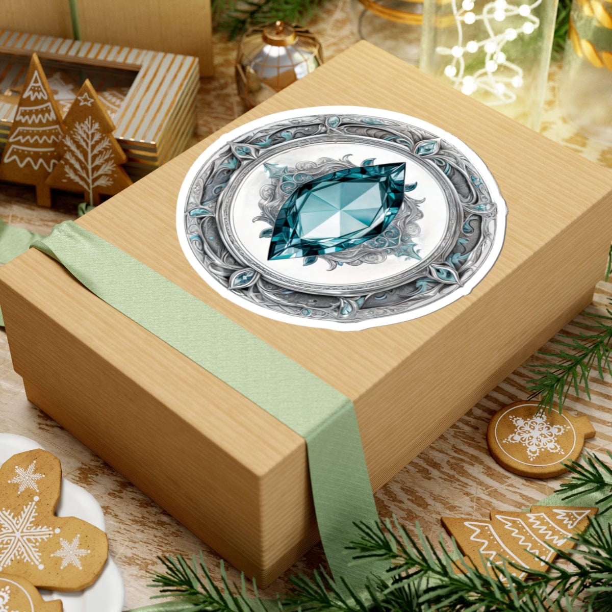 Printify Paper products Aquamarine - Crystals & Gemstones Kiss-Cut Stickers