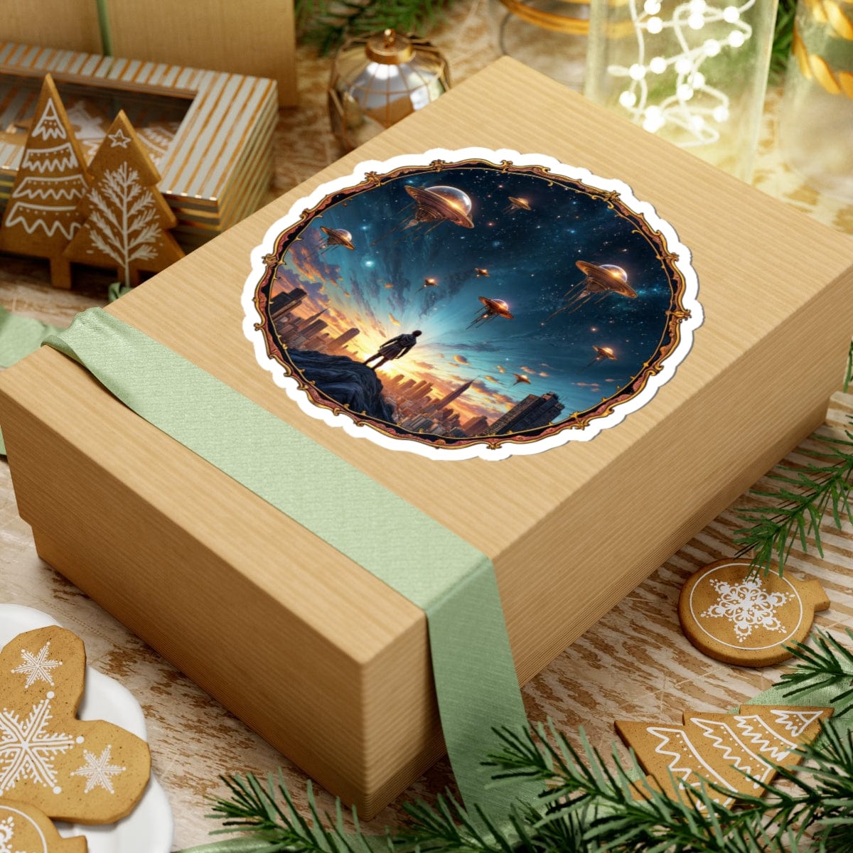 Printify Paper products Galactic Connections - UFO & Cosmic Kiss-Cut Stickers