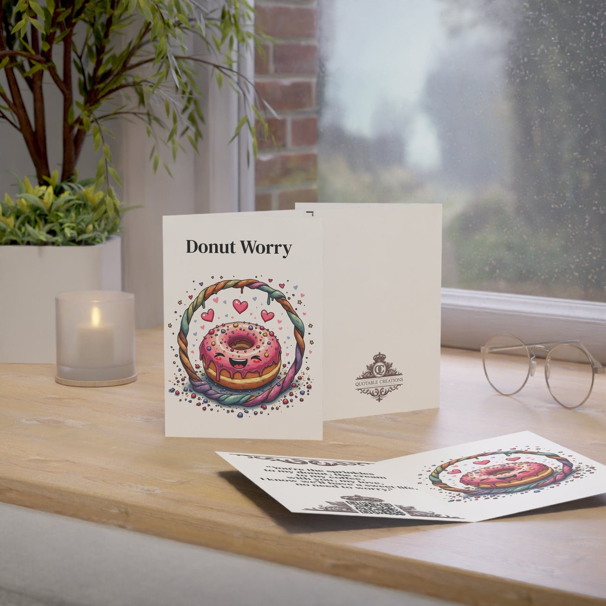 Printify Paper products Greeting Cards - Donut Worry - Love & Fun Card with QR Code Video