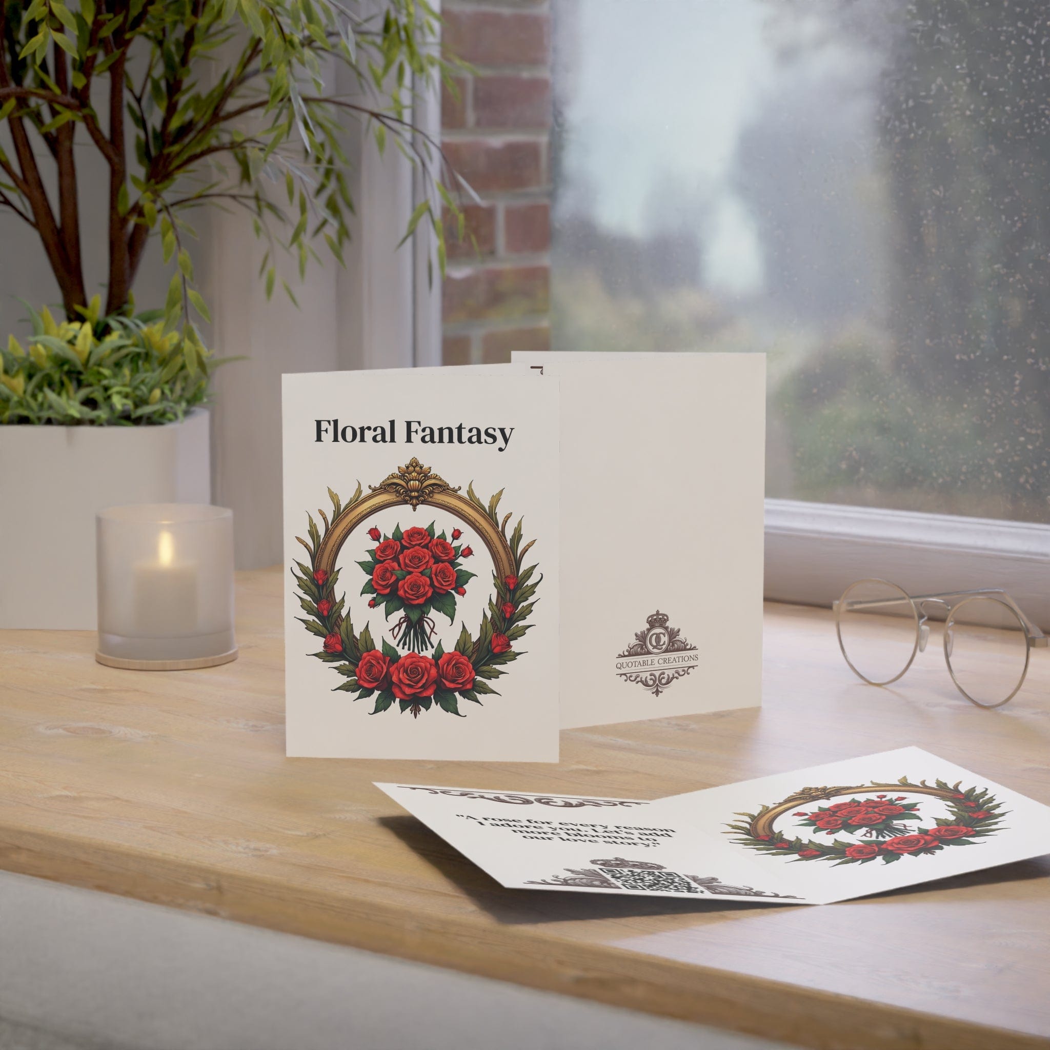 Printify Paper products Greeting Cards - Floral Fantasy - Love & Romance Card with QR Code Video