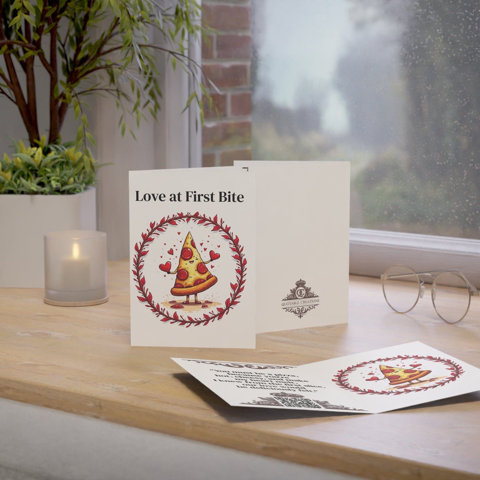 Printify Paper products Greeting Cards - Love at First Bite - Love & Fun Card with QR Code Video
