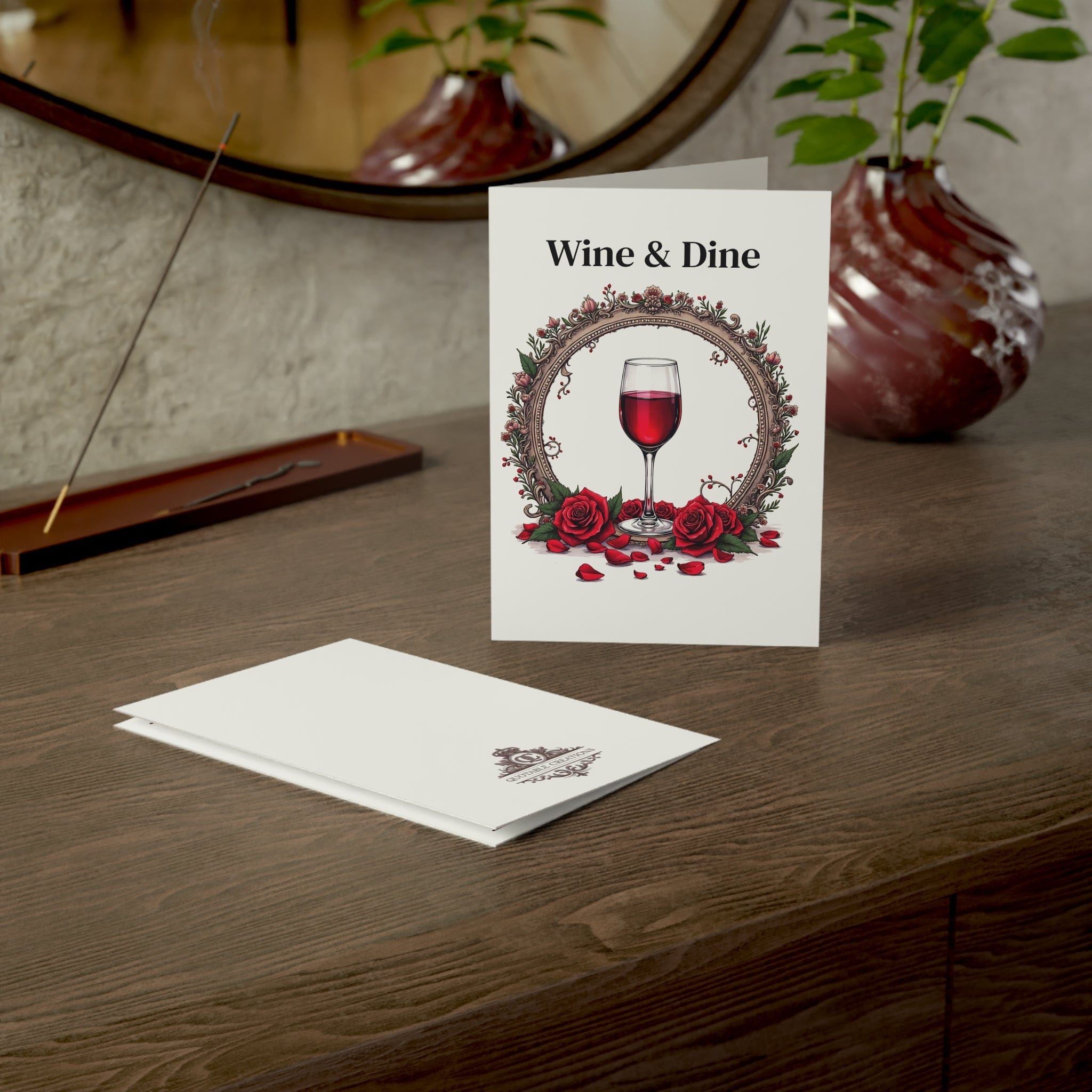 Printify Paper products Greeting Cards - Wine & Dine - Love & Romance Card with QR Code Video