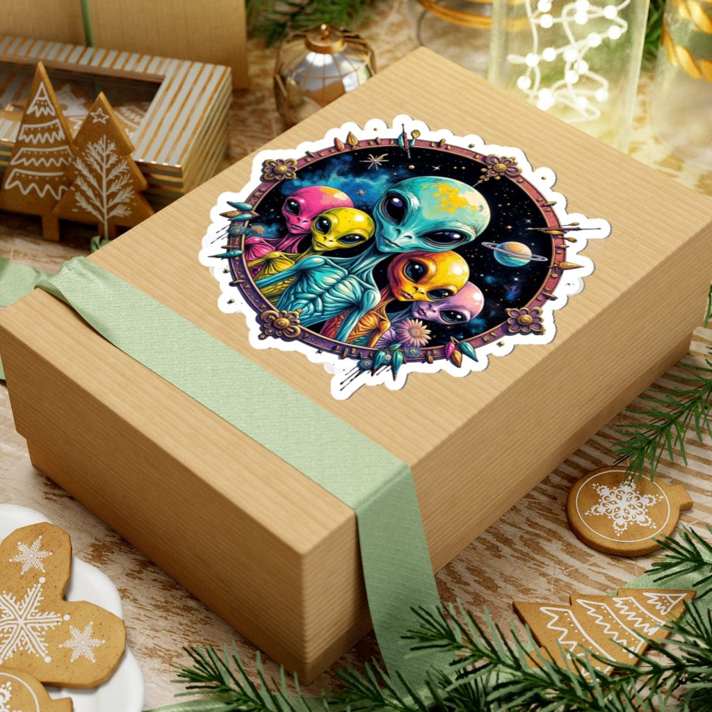 Printify Paper products Sticker - Cosmic Beings Unite! Time for a Galaxy Celebration! - Alien & Space Kiss-Cut