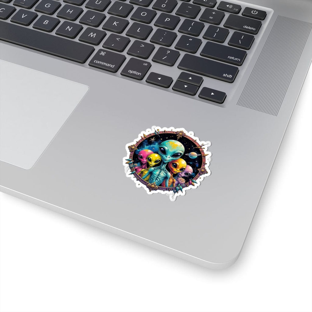 Printify Paper products Sticker - Cosmic Beings Unite! Time for a Galaxy Celebration! - Alien & Space Kiss-Cut