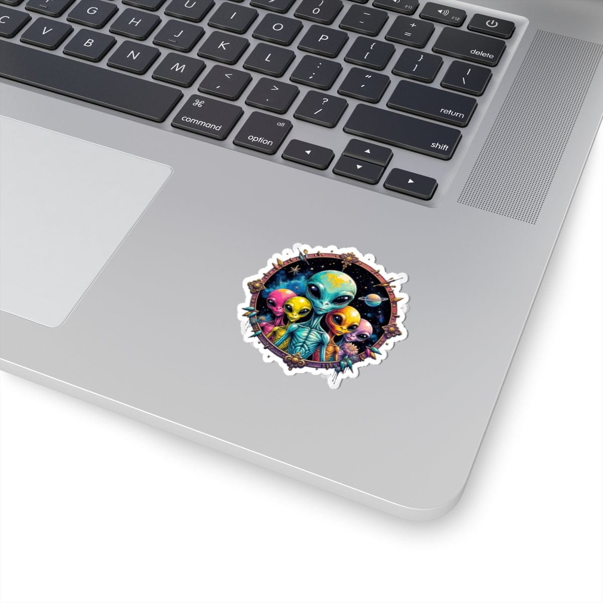 Printify Paper products Sticker - Cosmic Beings Unite! Time for a Galaxy Celebration! - Alien & Space Kiss-Cut
