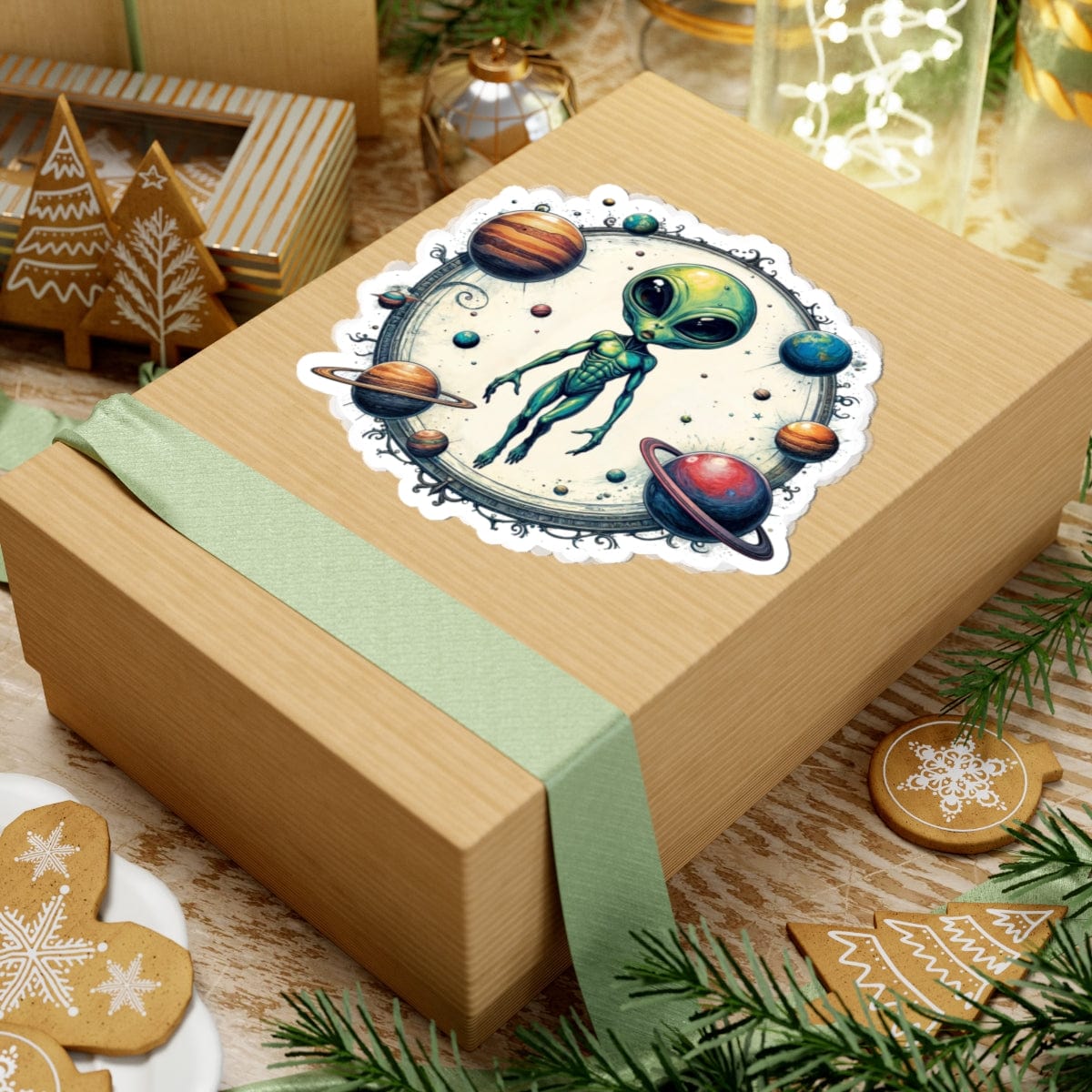 Printify Paper products Sticker - Lost in Space, But Finding Fun Everywhere! - Alien & Space Kiss-Cut