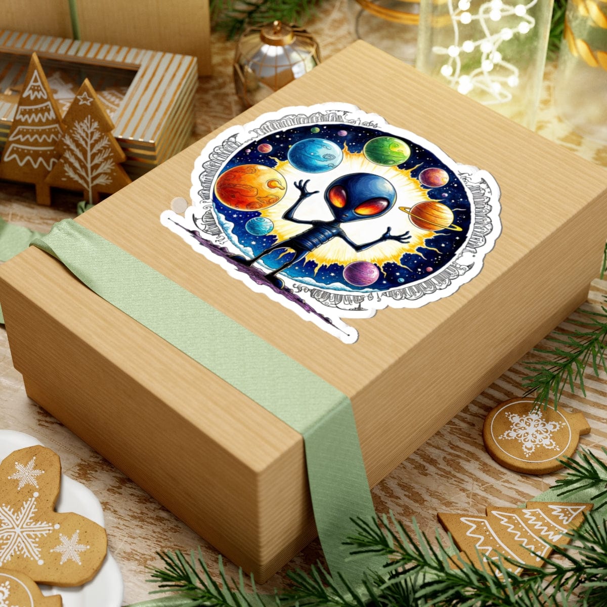 Printify Paper products Sticker - Out of This World Fun is Just a Star Jump Away! - Alien & Space Kiss-Cut