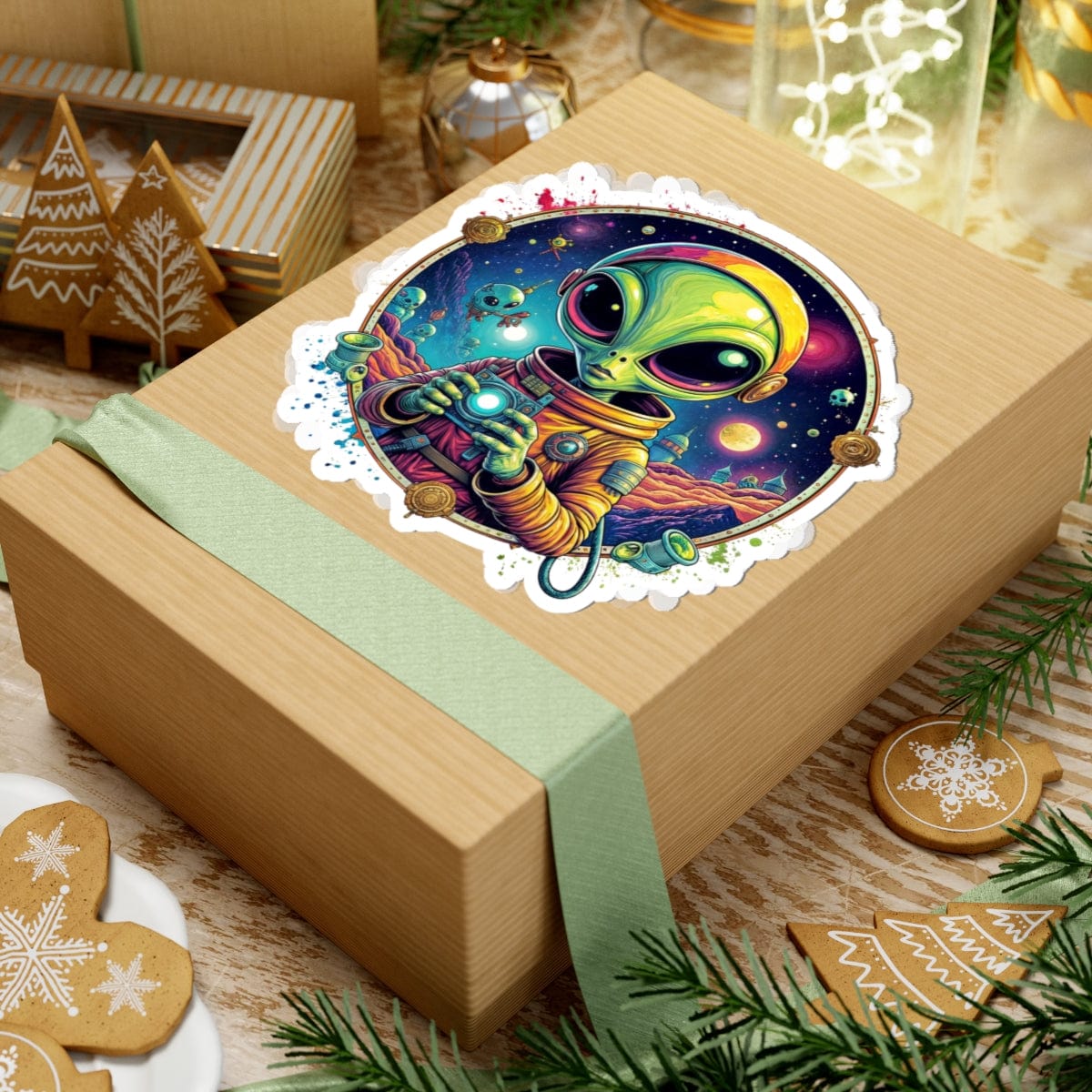 Printify Paper products Sticker - Take Me to Your Leader… After a Quick Selfie! - Alien & Space Kiss-Cut