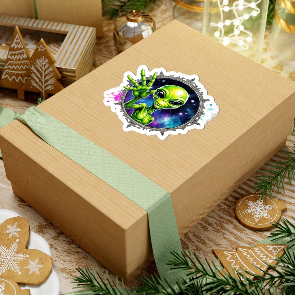 Printify Paper products Sticker - We Come in Peace and Good Vibes! - Alien & Space Kiss-Cut