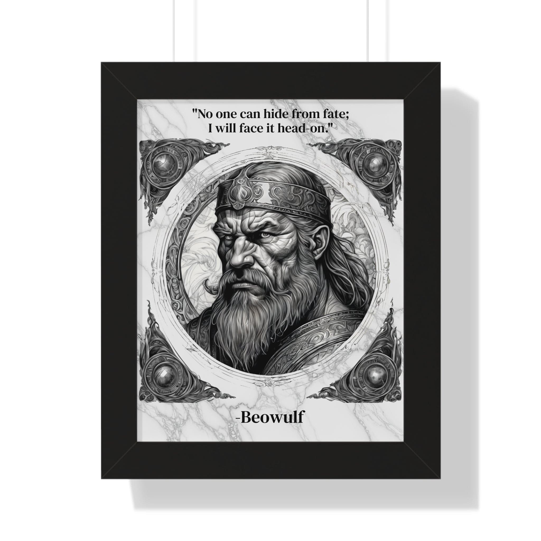 Printify Poster 11" x 14" / Black Beowulf Epic Hero Literature Framed Wall Art Inspirational Quote for Book Lovers Legendary Decor - Ideal Gift for Classic Literature Fans