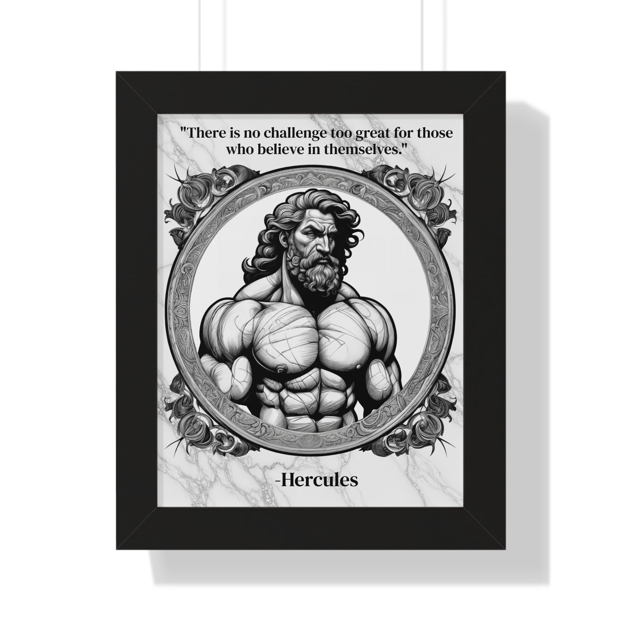 Printify Poster 11" x 14" / Black Hercules Inspirational Quote Strength Framed Wall Art for Fitness Motivation Home Decor - Perfect Gift for Workout Enthusiasts Fans