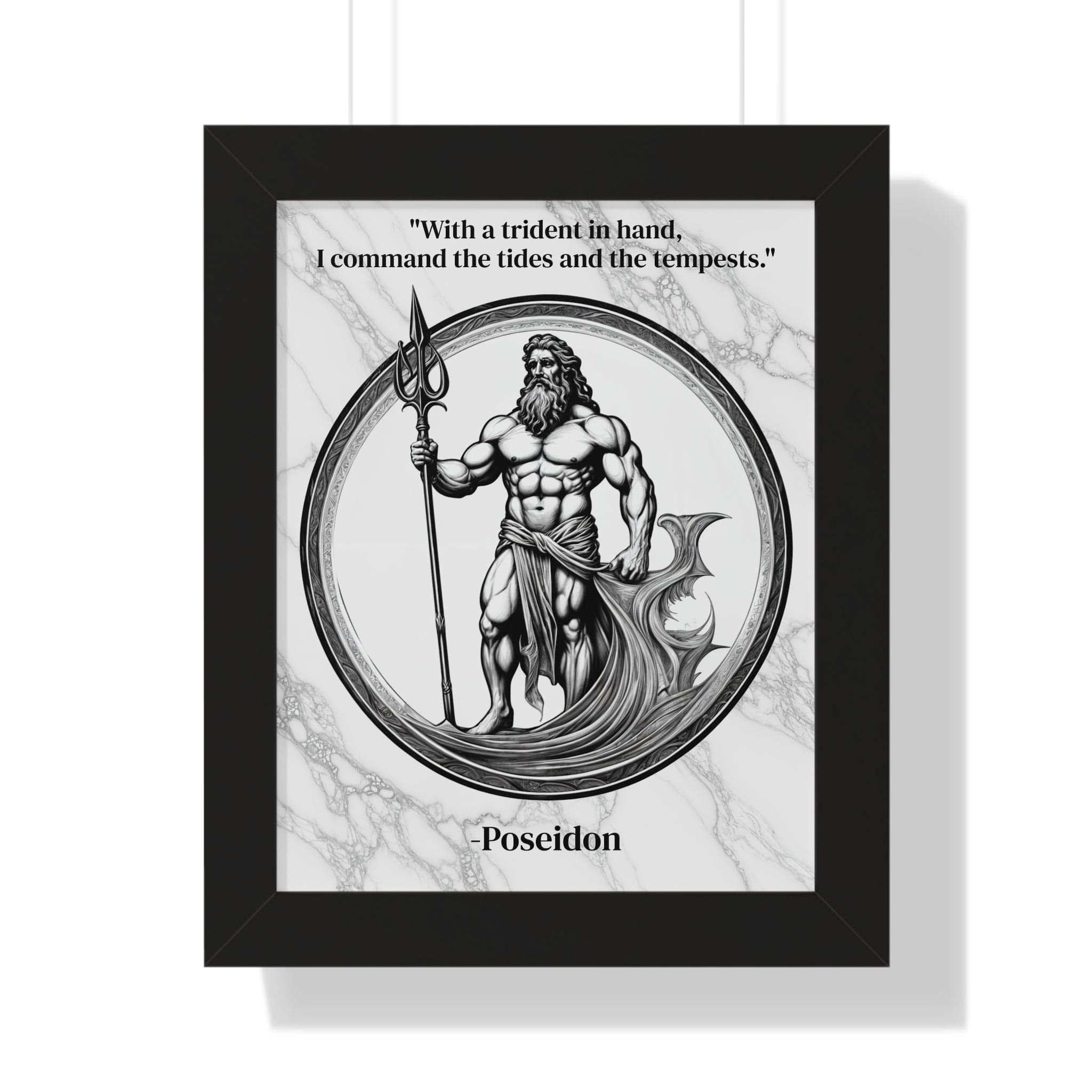 Printify Poster 11" x 14" / Black Poseidon Trident Ocean Wave Inspirational Framed Wall Art Quote for Epic Coastal Home Decor - Great Gift for Beach Lovers Sea Spirit Fans
