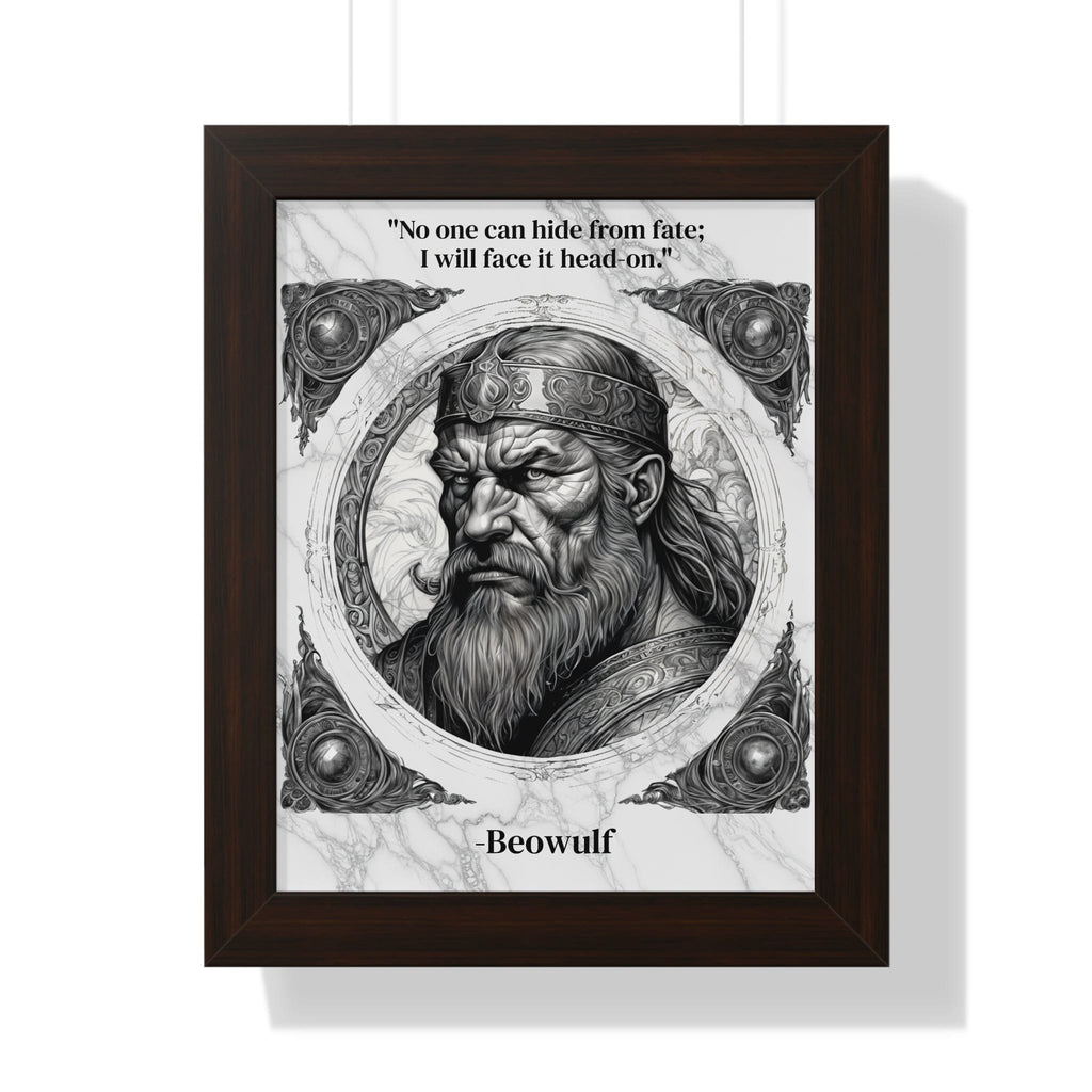 Printify Poster 11" x 14" / Walnut Beowulf Epic Hero Literature Framed Wall Art Inspirational Quote for Book Lovers Legendary Decor - Ideal Gift for Classic Literature Fans