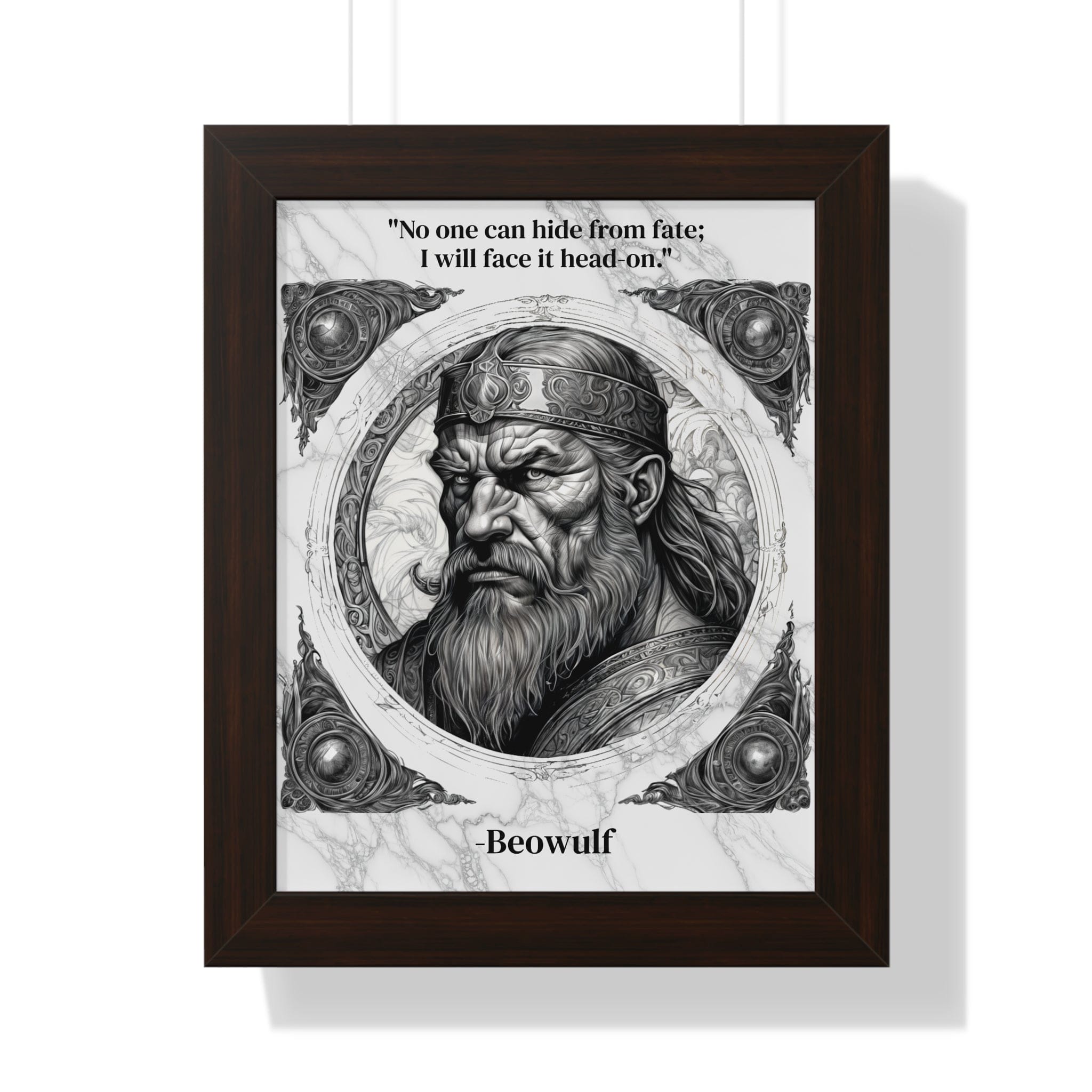 Printify Poster 11" x 14" / Walnut Beowulf Epic Hero Literature Framed Wall Art Inspirational Quote for Book Lovers Legendary Decor - Ideal Gift for Classic Literature Fans