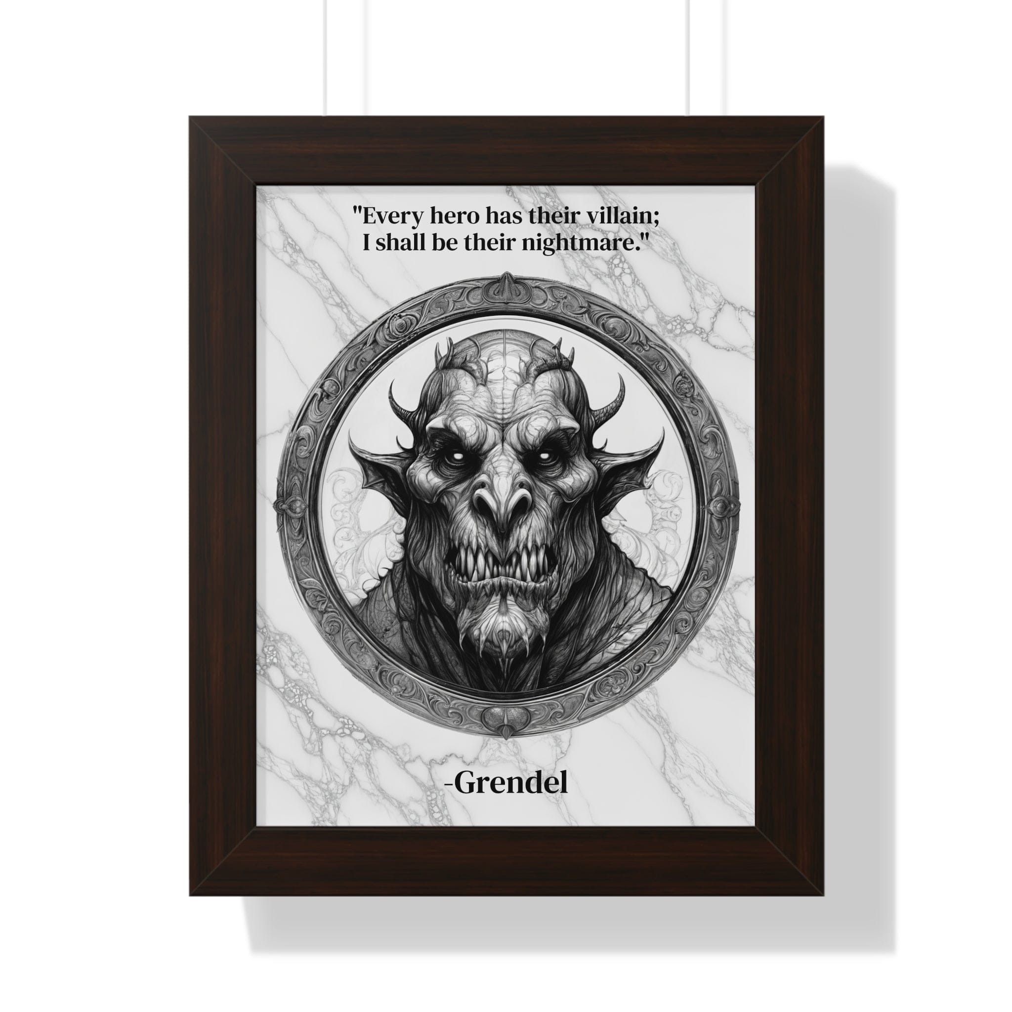 Printify Poster 11" x 14" / Walnut Grendel Dark Fantasy Horror Framed Wall Art Inspirational Quote for Legendary Epic Decor - Perfect Gift for Gothic Lovers Fans
