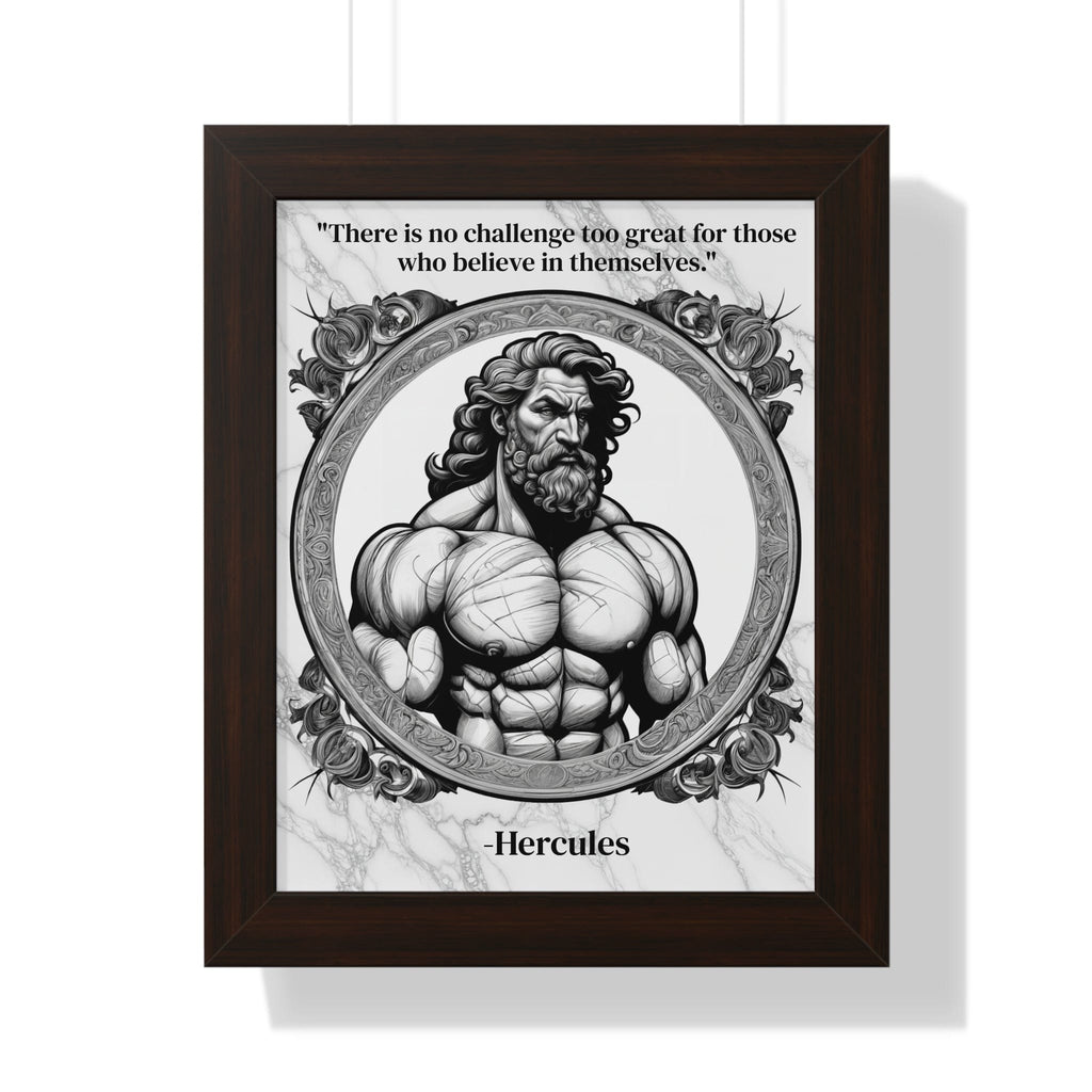 Printify Poster 11" x 14" / Walnut Hercules Inspirational Quote Strength Framed Wall Art for Fitness Motivation Home Decor - Perfect Gift for Workout Enthusiasts Fans