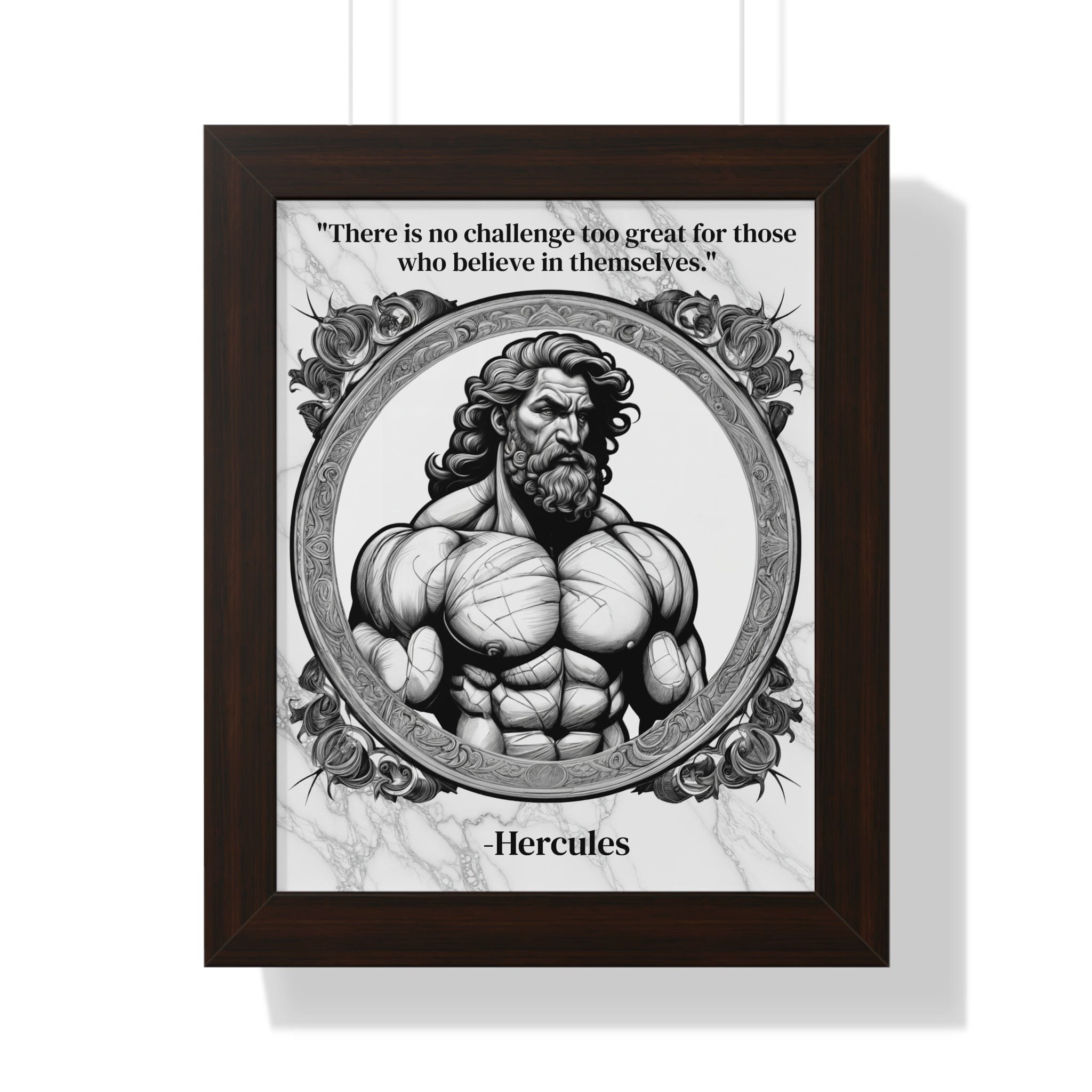 Printify Poster 11" x 14" / Walnut Hercules Inspirational Quote Strength Framed Wall Art for Fitness Motivation Home Decor - Perfect Gift for Workout Enthusiasts Fans